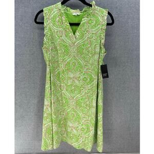 Crown & Ivy Women sz S Pink Green V Neck Shift Dress Coastal Preppy Workwear NWT